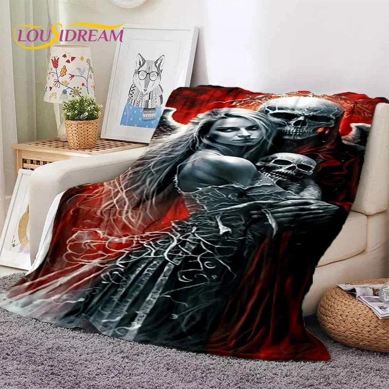 Skull Dead Girl 3D Gothic Horror Female Rose Soft Flannel Blanket for Beds Bedroom Sofa Picnic,Throw Blanket for Cover Leisure