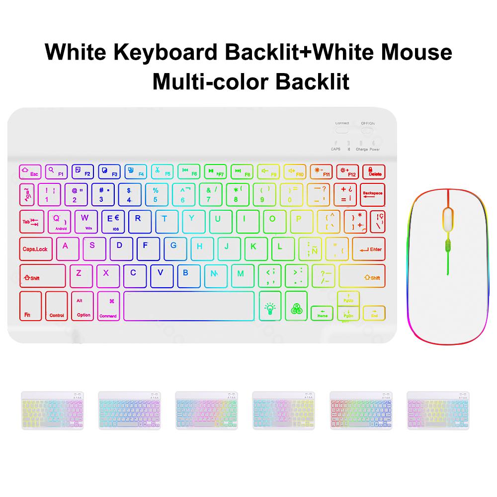 10 inç Arka Aydınlatmalı Bluetooth Klavye Fare IOS Android Windows İçin, iPad İçin Arka Aydınlatmalı Klavye, Samsung Tablet İçin Kablosuz Teclado