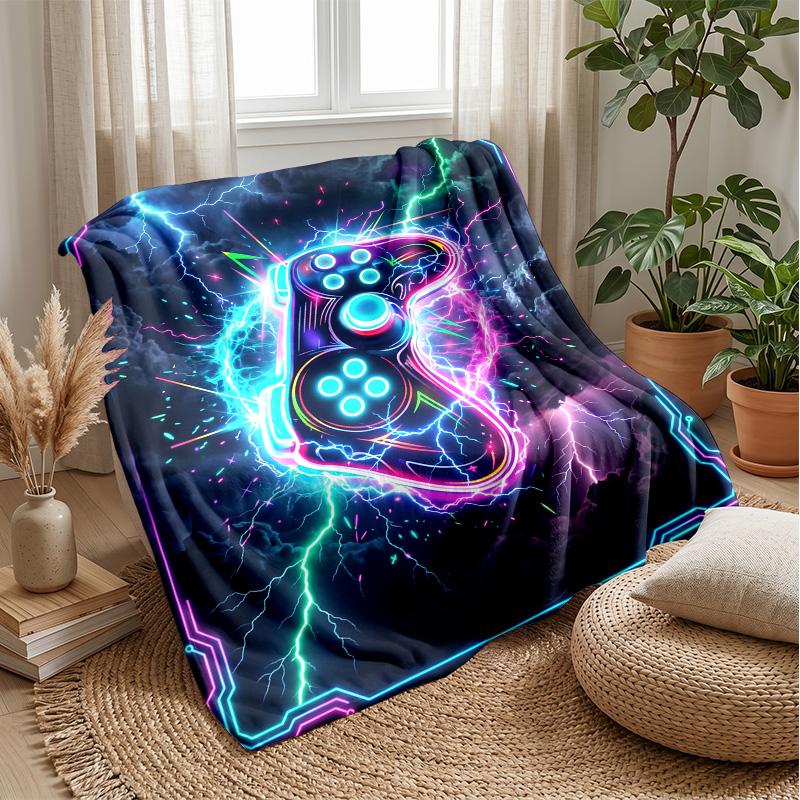 Neon Game Controller Lightning Theme blanket Lightweight Warm Flannel Blanket Decorative Throw Blanket for Home Decoration