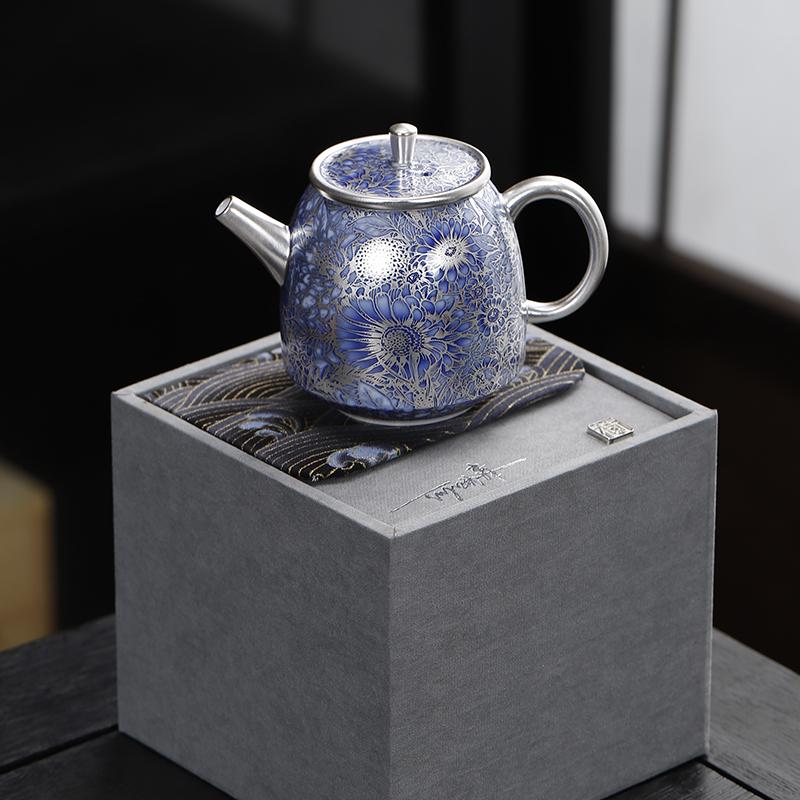 

Ceramics Gilded Silver Sunflowe One pot and two cups Tea Pot, Kung Fu Tea Set, Household High end Tea Pot, Kettle Pot Gift Box