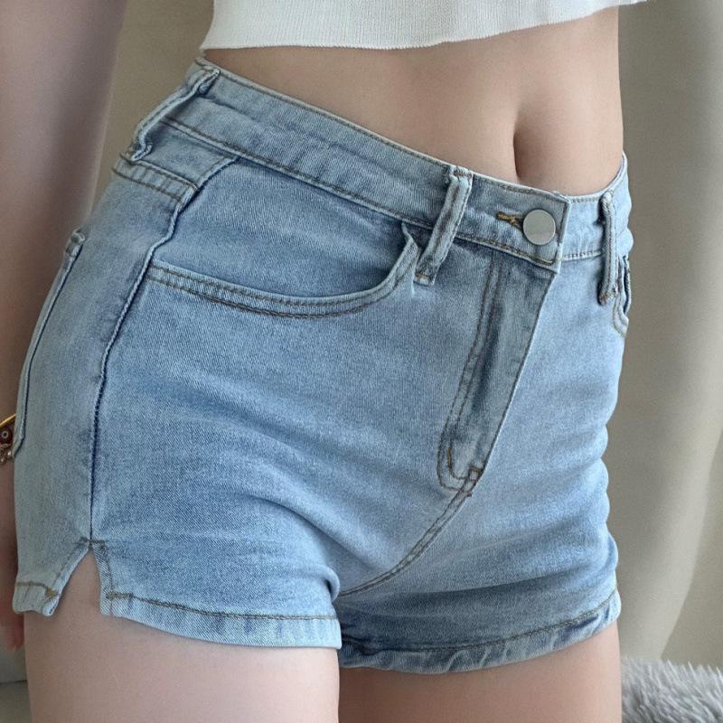 

Women s Petite Light Blue High-Waisted Denim Shorts - Slimming, Versatile, Sexy, Super Short, Summer Style Large светло-синий