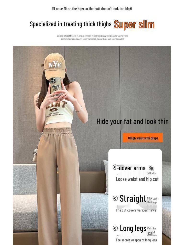 Damen Eisseide Weitbeinige High-Waist Sommerhose - Dünn, Elastisch und Modisch