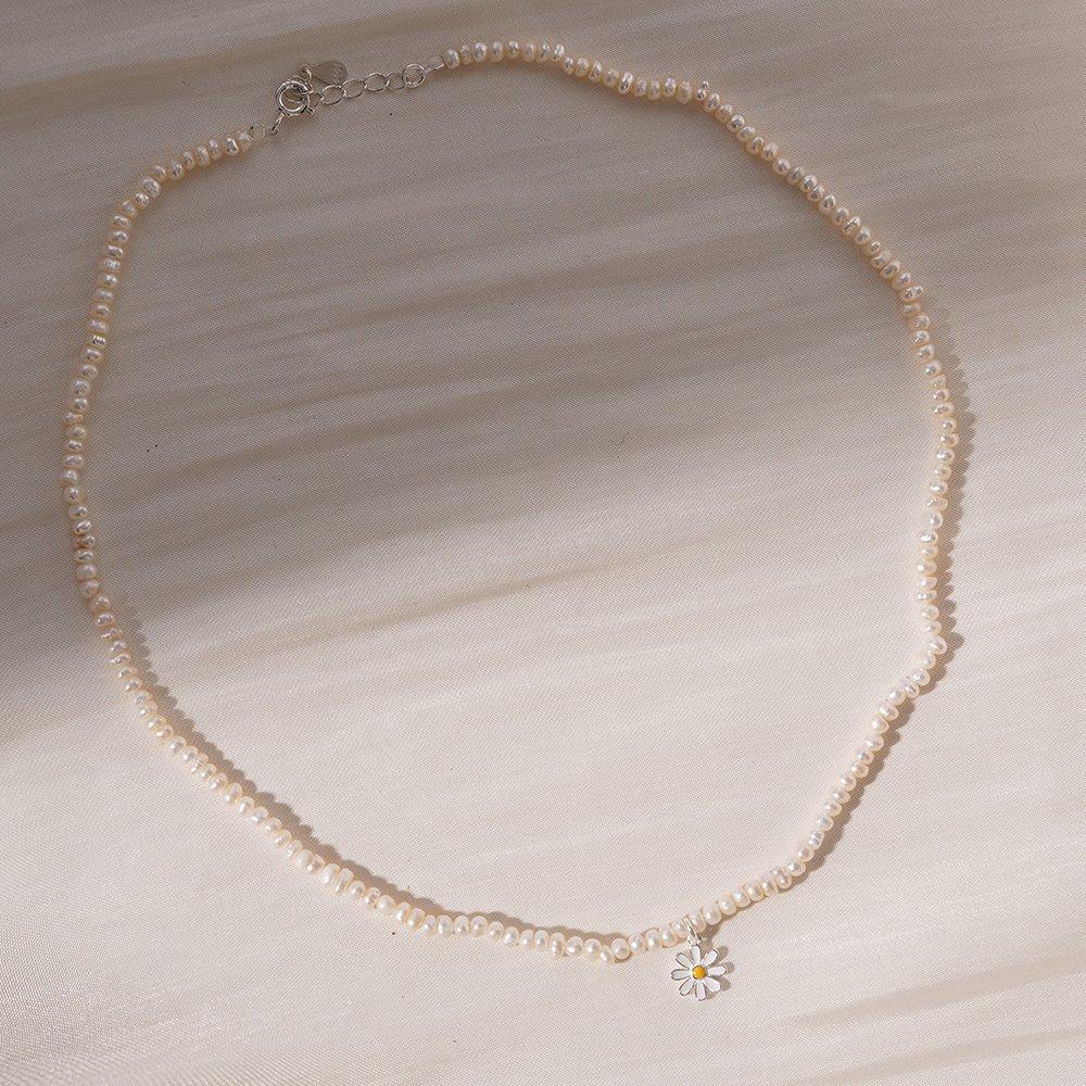 925 Silver Noah Daisy Natural Freshwater Pearl Necklace W
