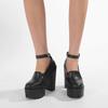 Gdgydh Black Platform Mary Jane for Women with Buckle High Heel Shoes Comfort Nightclub Shoes Block Heels Ankle Strap