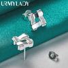 925 Sterling Silver Square Zircon Stud Earrings For Women Party Fashion Jewelry