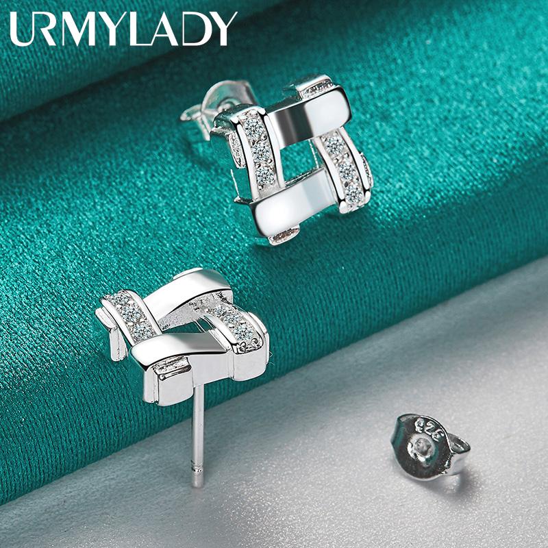 925 Sterling Silver Square Zircon Stud Earrings For Women Party Fashion Jewelry