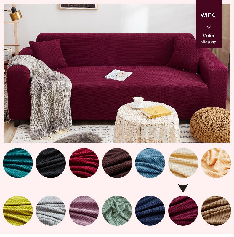 Living Room Sofa Cover Solid Color Elastic Sofa Cushion Thickened Polar Fleece Four Seasons General Furniture Protective Cover for Home