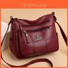 Pu Leather Retro Crossbody Bag For Middleaged Women With Zipper Closure And Stitching Details