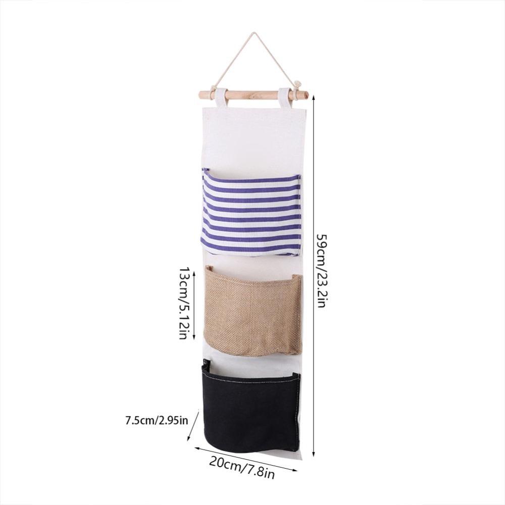 Cotton Linen Fabric Hanging Storage Bag Waterproof Material Wall Pouch  Door Hanging синий