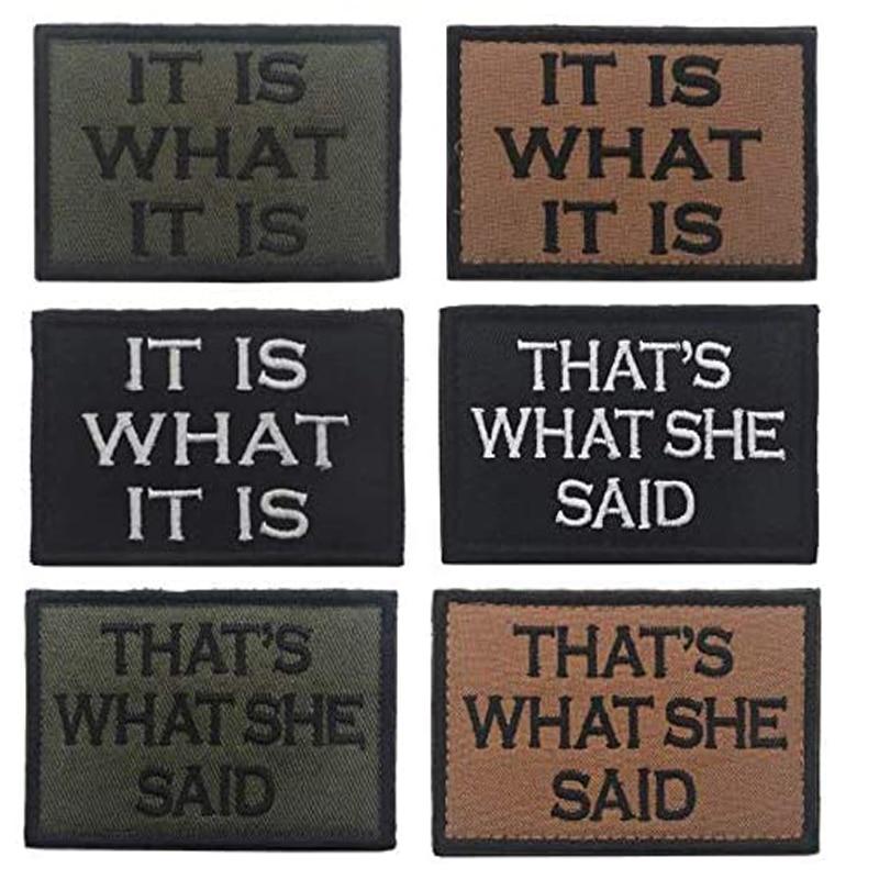 

Это то, что это, нашивка с вышивкой, военная нашивка армии США, тактическая эмблема, значки с буквами, вышитые нашивки «вот что она сказала»