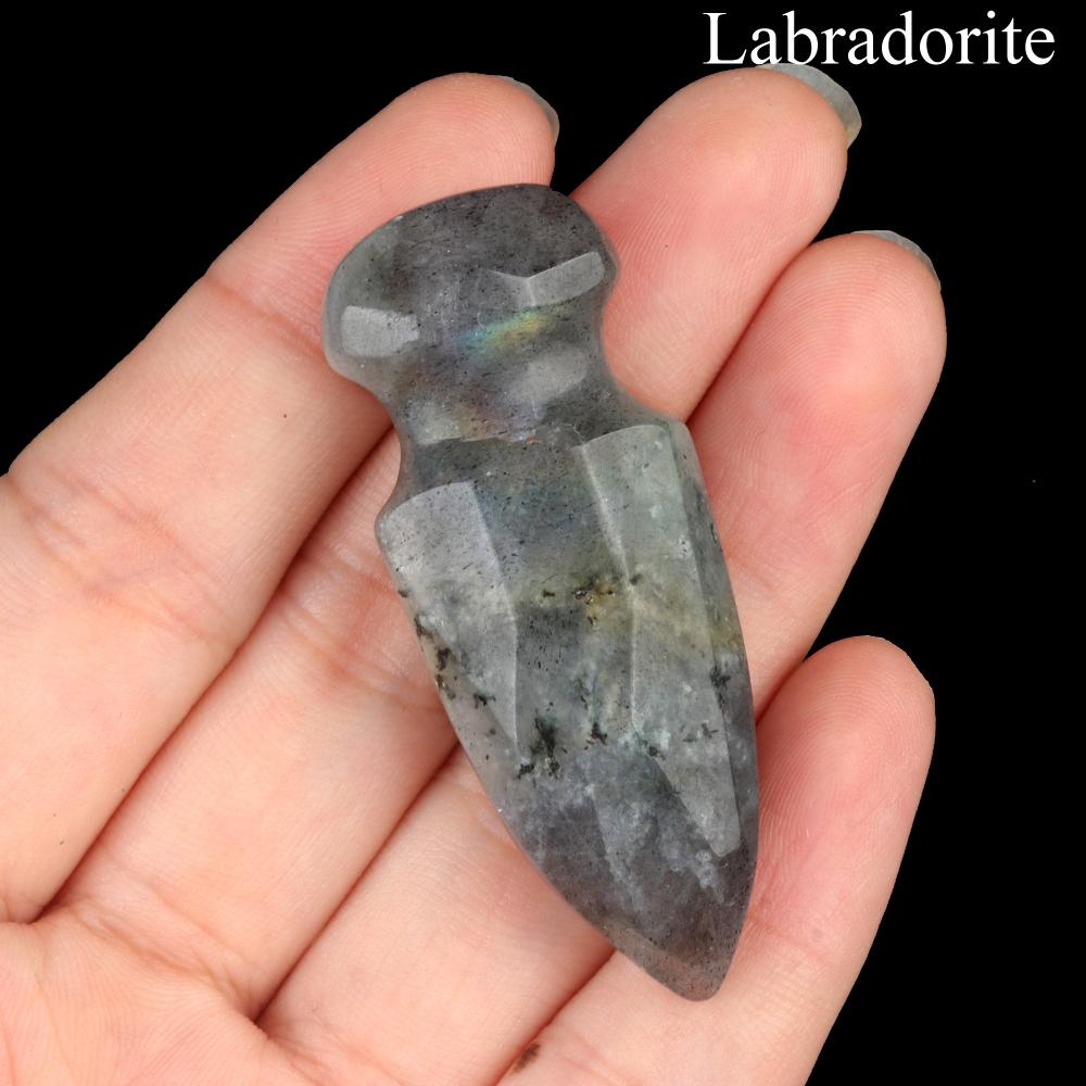 1Pc Natural Quartz Dagger Sword Carving Stone Ornaments Decorative, Reiki Healing Gemstones Home Decor, DIY Jewelry Craft Collections Gifts 50×20mm