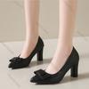 Elegant Heel Women's Shoes Spring Auutmn New Bow Ladies Temperament Thick High Heels Pointed Toe Woman Shoes Solid Women's Heels