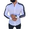Long Sleeve Turn-down Collar Men Shirt Button Cuffs Side Striped Slim Office Shirt Leisure Clothing