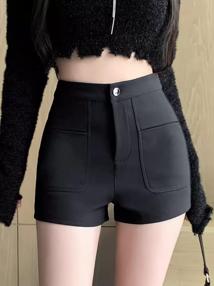 Women's High Waist Black Suit Shorts - Autumn/Winter 2024 A-Line Hip-Hugging Bootcut