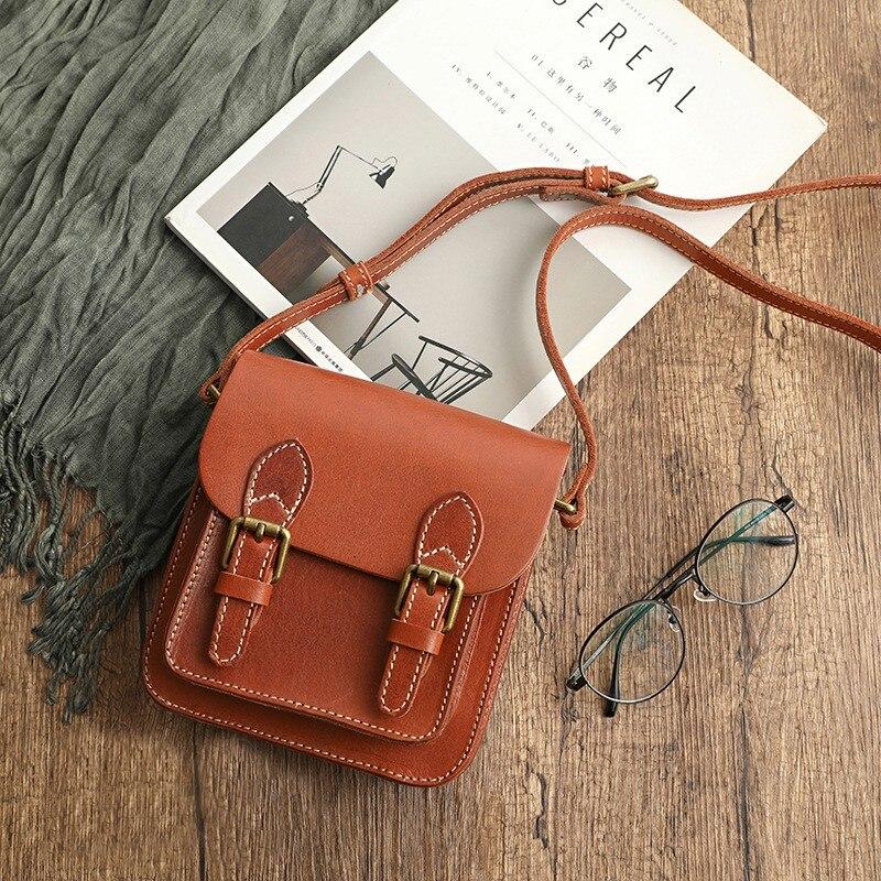 Johnature Women's Literary Genuine Leather Small Bag Vintage Solid Color Messenger Bag Natural Cowhide Shoulder & Crossbody Bags