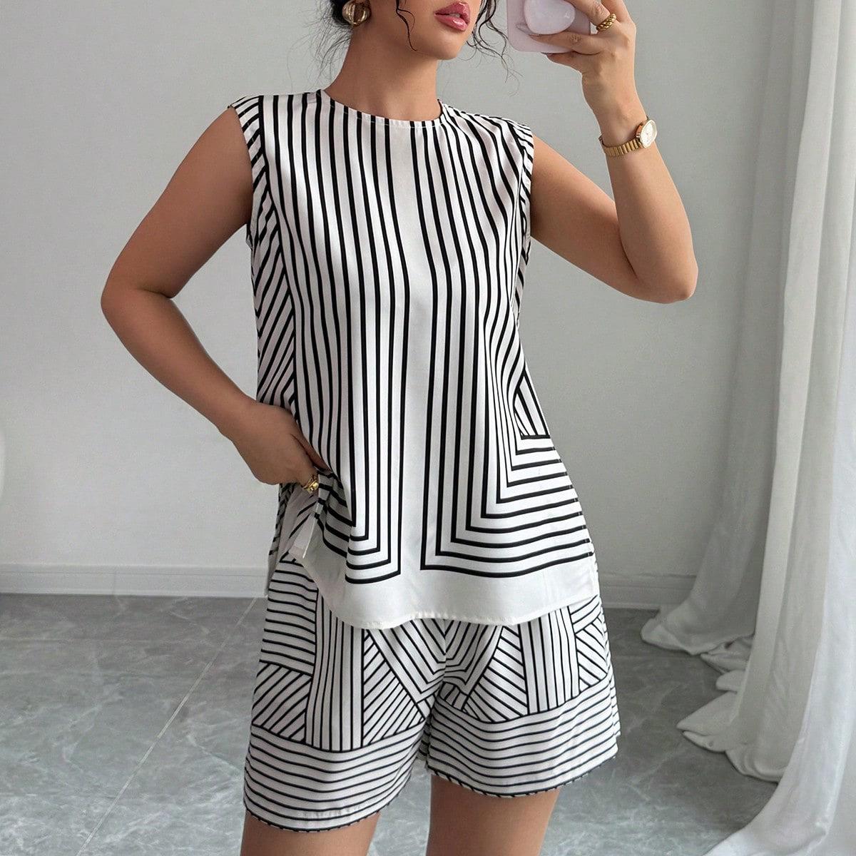 2025 Women s Summer Sleeveless Top & Shorts Set - Casual and Slimming XL