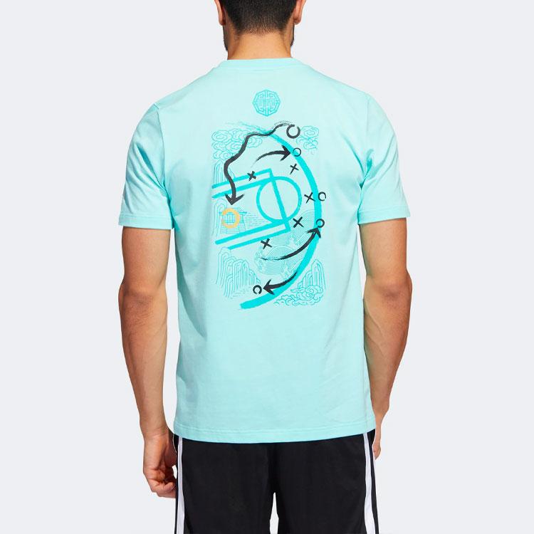 Adidas Rose 3 King Tee With Basketball Playbook Print Short Sleeve Sports T-Shirt Men Tops Blue HI1489