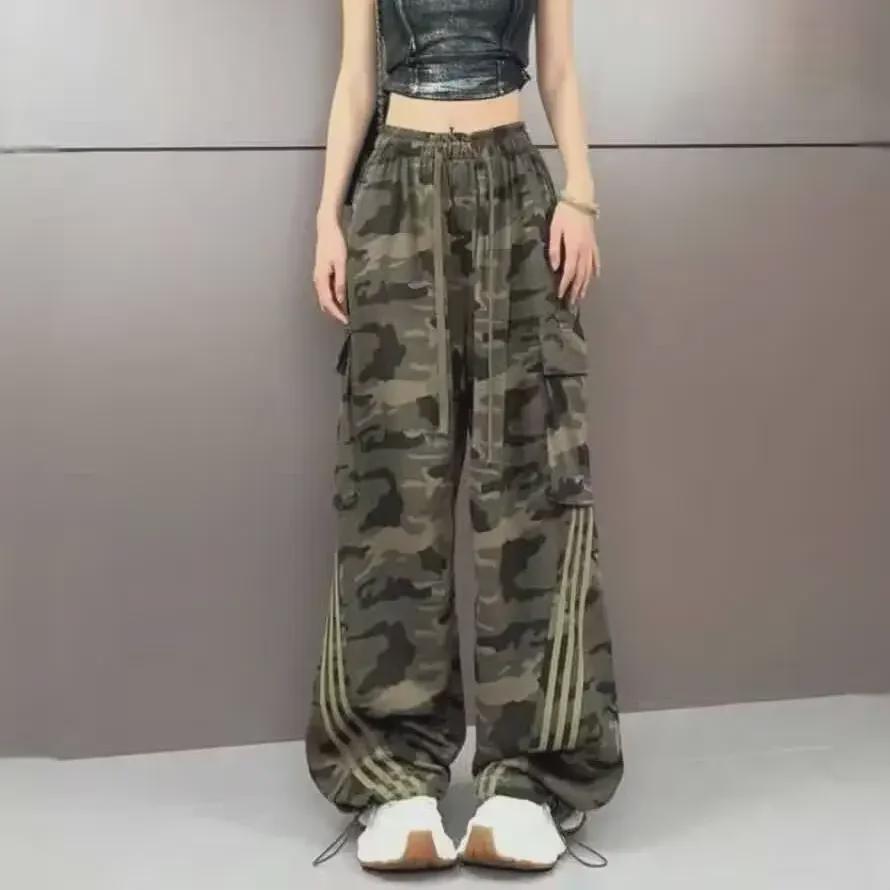 Women's Striped Camouflage Overalls - Casual, Slim, Wide-Leg Pants for Spring & Autumn 2024 Trend