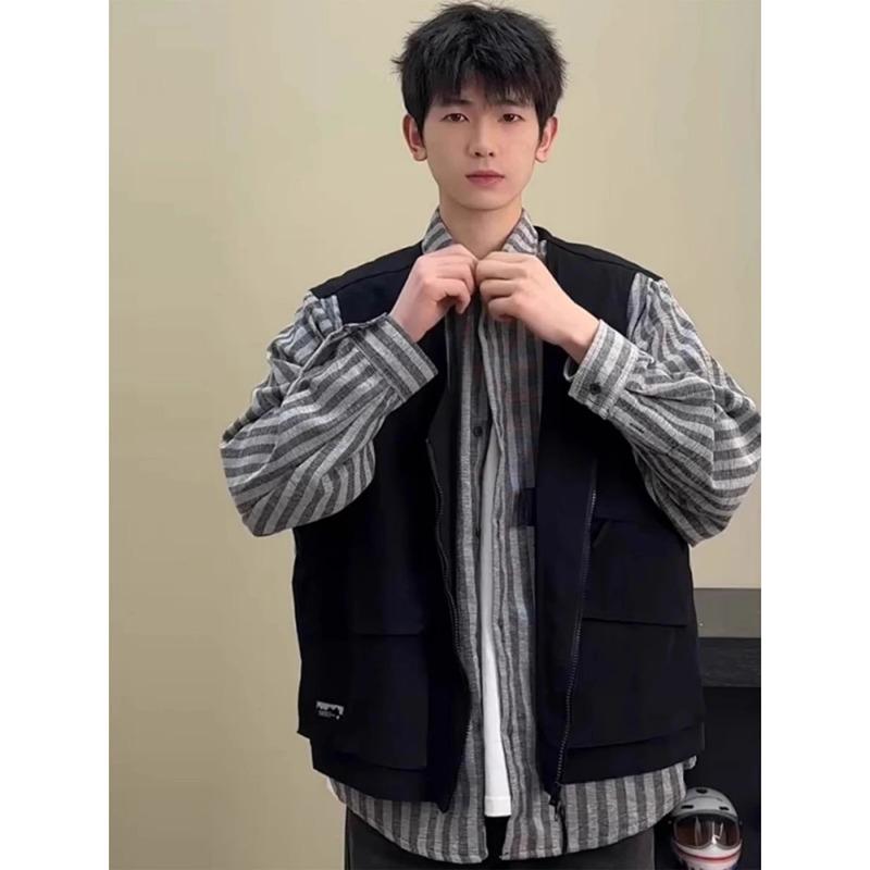 Fake Two-piece Long-sleeved Shirt Men's Autumn Casual Trend Splicing Retro Work Top