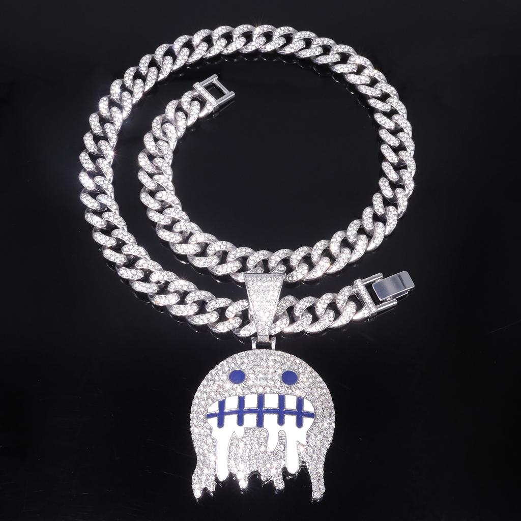 European American Hip Hop Jewelry Ice Face Enamel Emoji Pendant Men Hipster Street Rap Full Diamond Cuban Chain Necklace