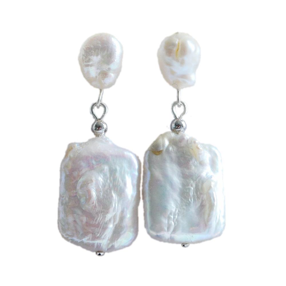 Pearl Earrings White Natural Freshwater Pearl Gold Silver Earrings Baroque Square Drop Earrings Bohemian Ladies Earrings