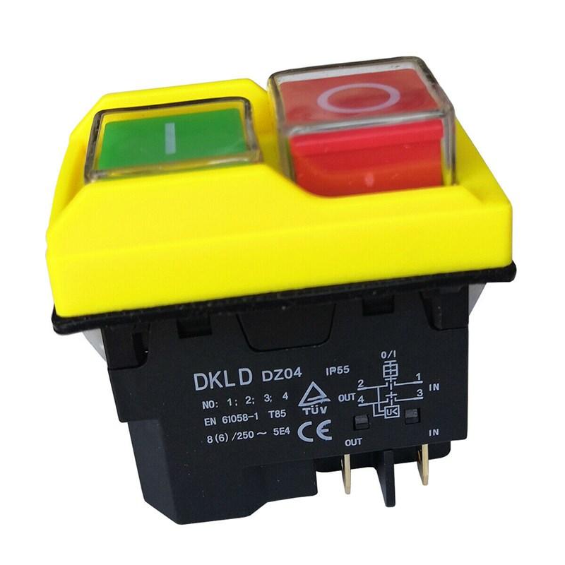 DZ04 4 Pins Waterproof Electromagnetic Push Button Switches Start Stop Switch for Grinding Machine 250VAC 8(6)A