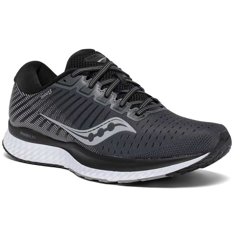 SAUCONY Guide 13 Stability Lace-Up Mesh Slip-Resistant Supportive Lightweight Low-Top Running Shoes Men Running Shoes Black White S20548-40