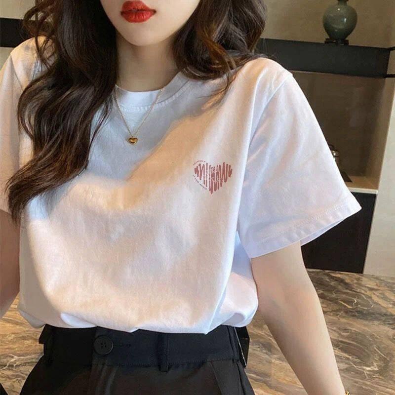 1pcs Summer Pure Cotton T-shirt Women's Basic Fashion Tee Solid Ladys Short Sleeve Loose Tops Females Large Size Printed Tshirts