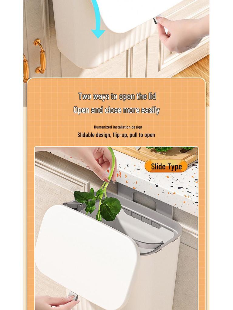 Large Wall-Mounted Kitchen Trash Bin with Sliding Lid for Food Waste