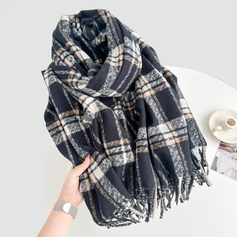 Vintage dunkelkaffee Maillard Schal Damen Herbst und Winter Student Warm Vielseitig Temperament Karierter Schal