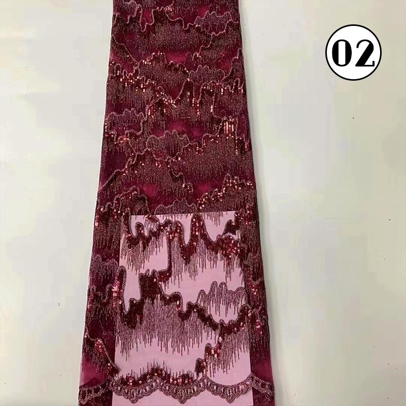 1 Yard Luxury Sequin African Lace Fabric High Quality French Nigerian Sequins Embroidery Beads Tulle Mesh Fabric Wedding Dress
