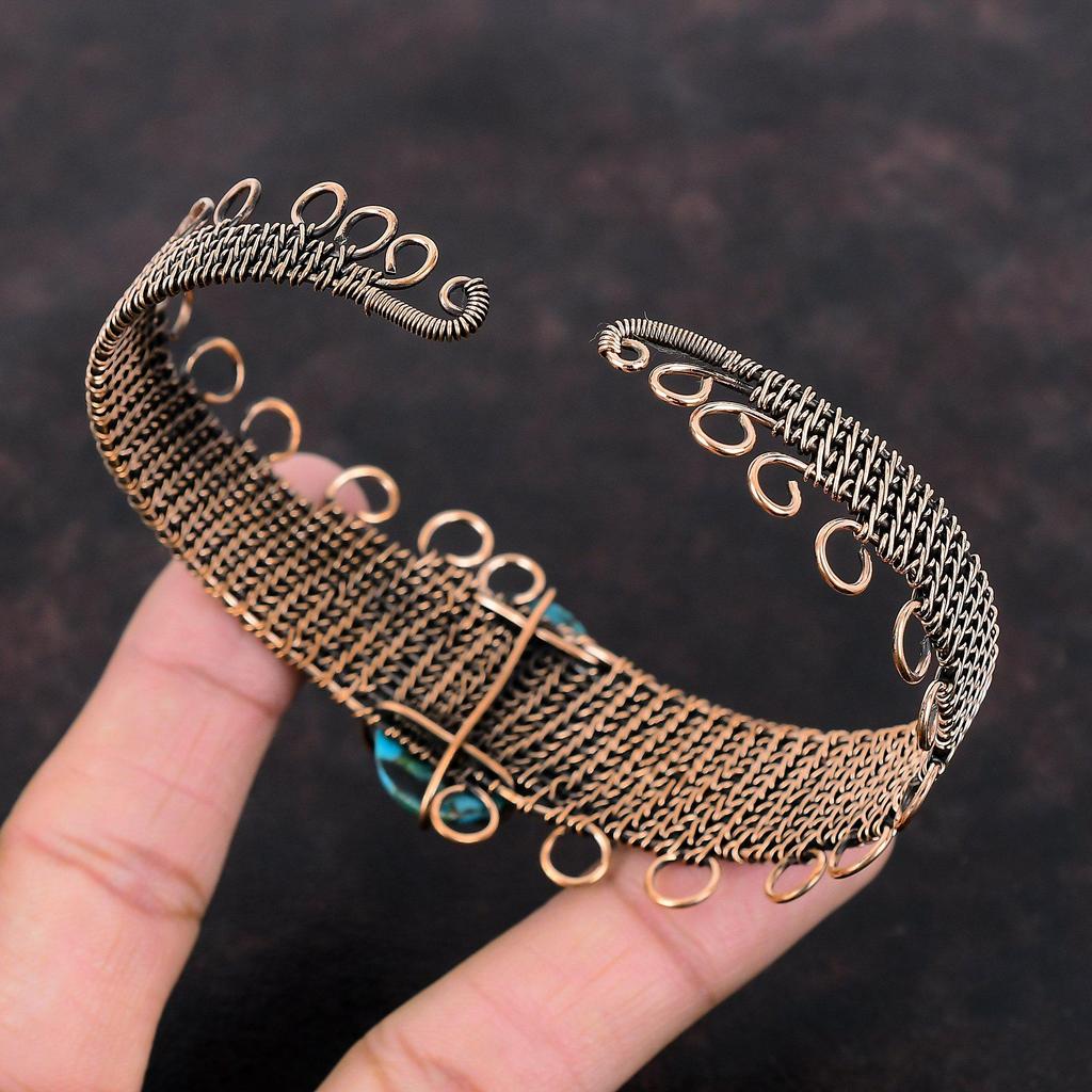 Kupfer Türkis Armreif Kupferdraht umwickelt Armspange Edelstein Armreif Kupferschmuck Handgefertigt Verstellbare Armspange Geschenk für Ihn