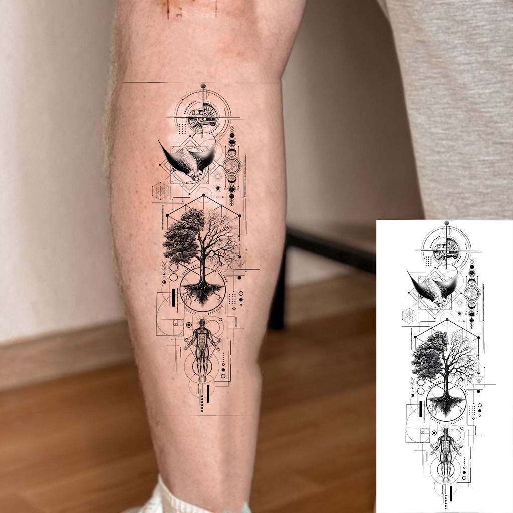 1 Vel Dieren in de Boom Geometrisch Tijdelijke Tatoeages Voor Vrouwen Mannen Arm Nek Onderarm Nep Tatoeage Sticker Lang Blijvend Realistisch Tatoeages