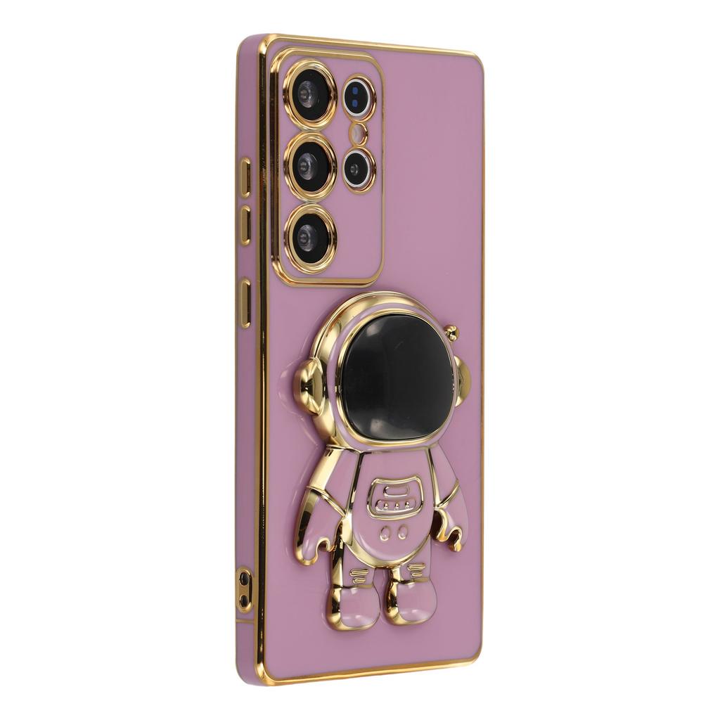 For Samsung Galaxy S23 Ultra Case Electroplating Soft TPU Phone Cover with Astronaut Hidden Kickstand