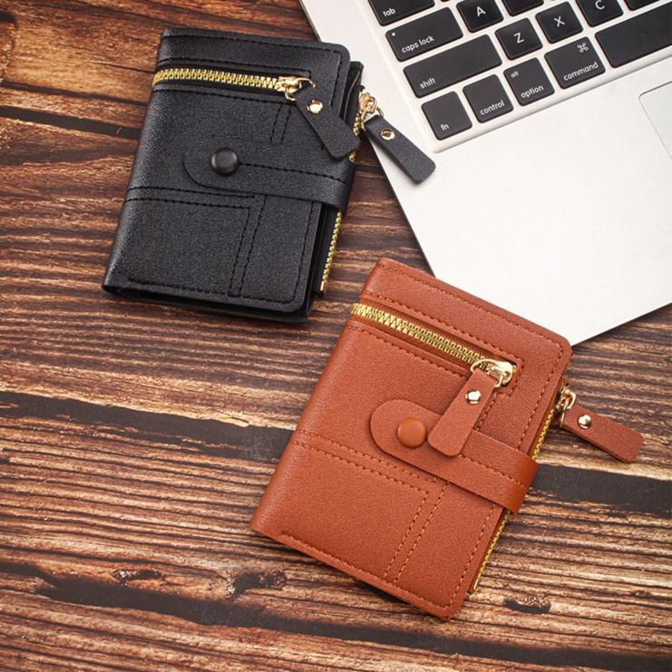 Ladies' Multi Zipper Pocket Wallet with Buckle Closure, Credit Card Slot, and ID Card Clip  Fashionable Daily Carrying Mini Wallet