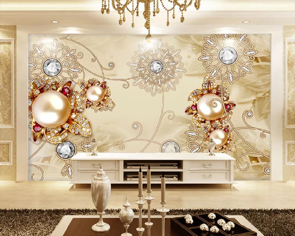 

Wallpaper 3d European Style Golden Jewelry Flower Wall Mural Luxury Living Room Bedroom Tv Background Wall Mural 200 cm(W) x 140 cm(H)