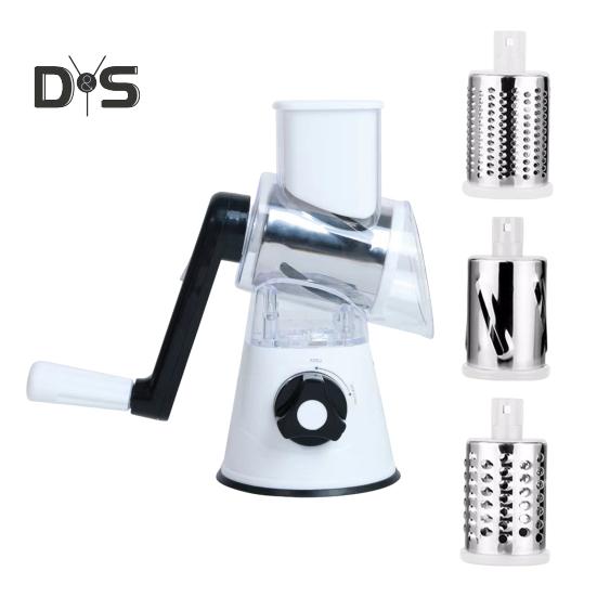 Roterende ostehøvel med utskiftbare rustfrie blader 3-i-1 ostekutter og -strimler Håndsveiv kjøkkenredskap for rask hakking