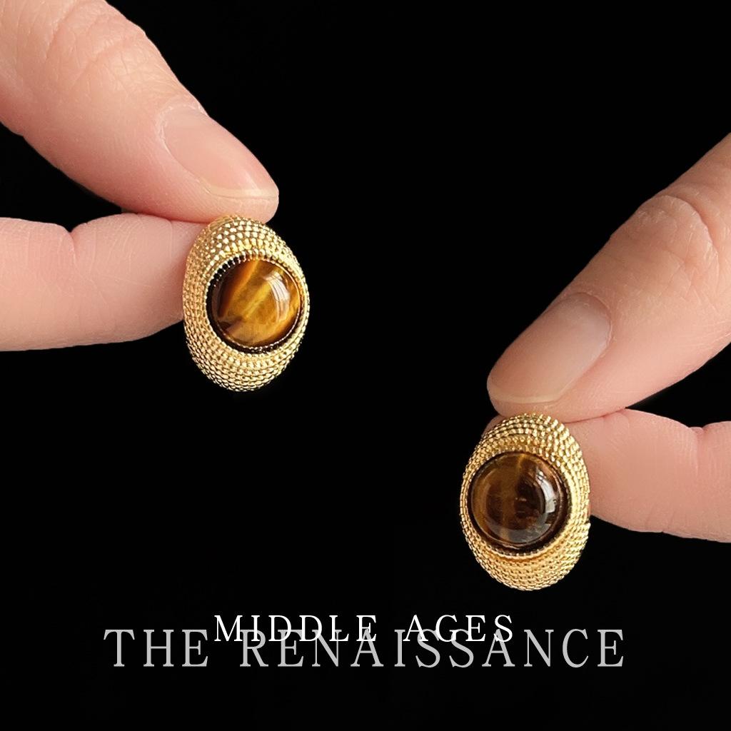 

French retro tiger s eye stone stud earrings temperament woven pattern c-shaped earrings earrings women