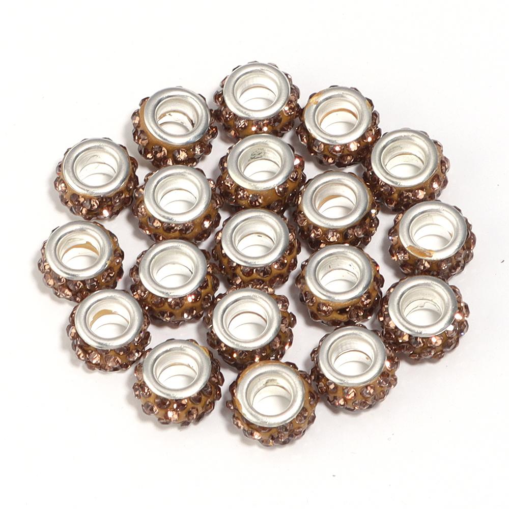 20pcs 11mm Rhinestone Polymer Clay Beads Round Big Hole Loose Spacer Beads For DIY Jewelry Making Bracelets Necklace Accessories