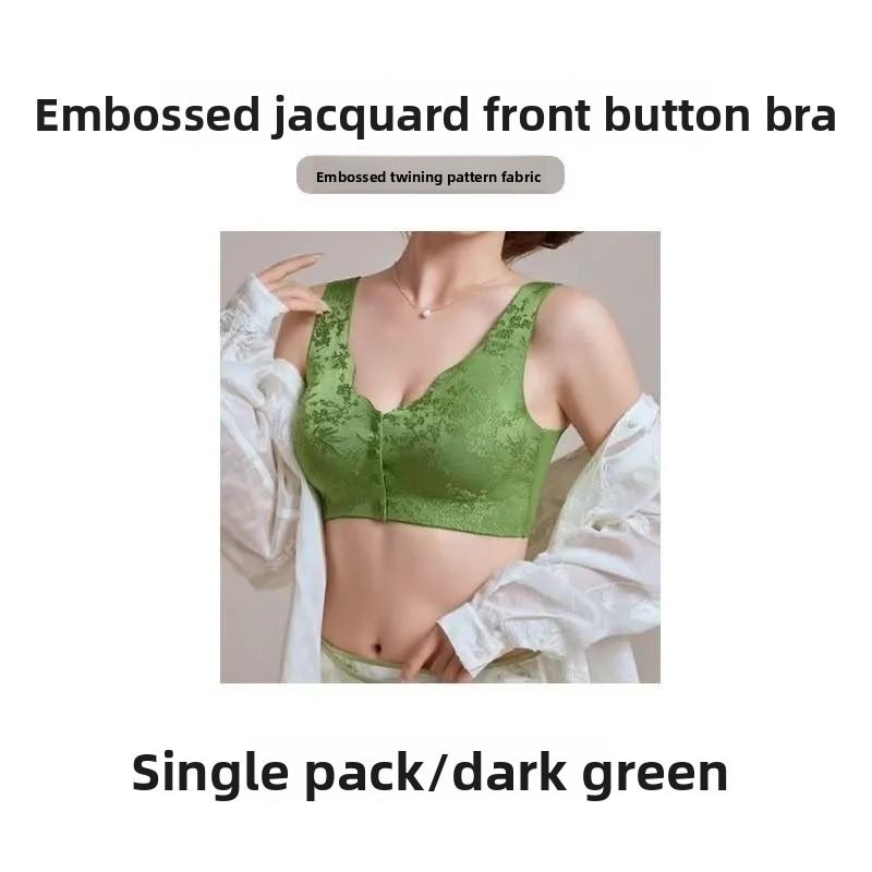 Front Closure Full Coverage Plus Size Bra, Wireless Push Up Lifting Side Gathering Seamless Back Smoothing Women Bra M