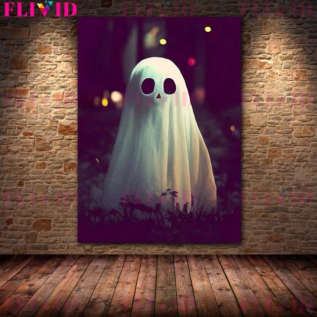 Halloween Dynia Sztuka Wydruk Szkielet Potwór i Duch Ścienny Sztuka Olejna Obraz Gotycki Ciemny Pogański Plakat