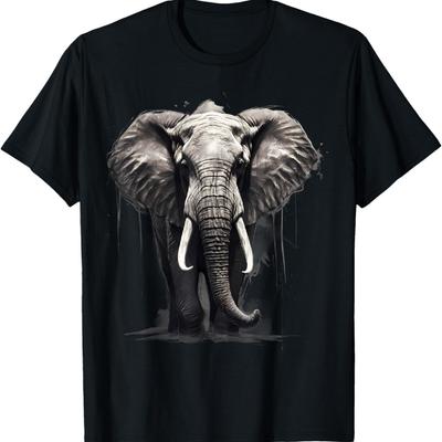 Elephant Safari Animal Print Motif Drawing Artwork Wildlife T-Shirt