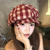 Women S Plaid Beret Hat Large Head Size College Style Japanese Vintage Autumn