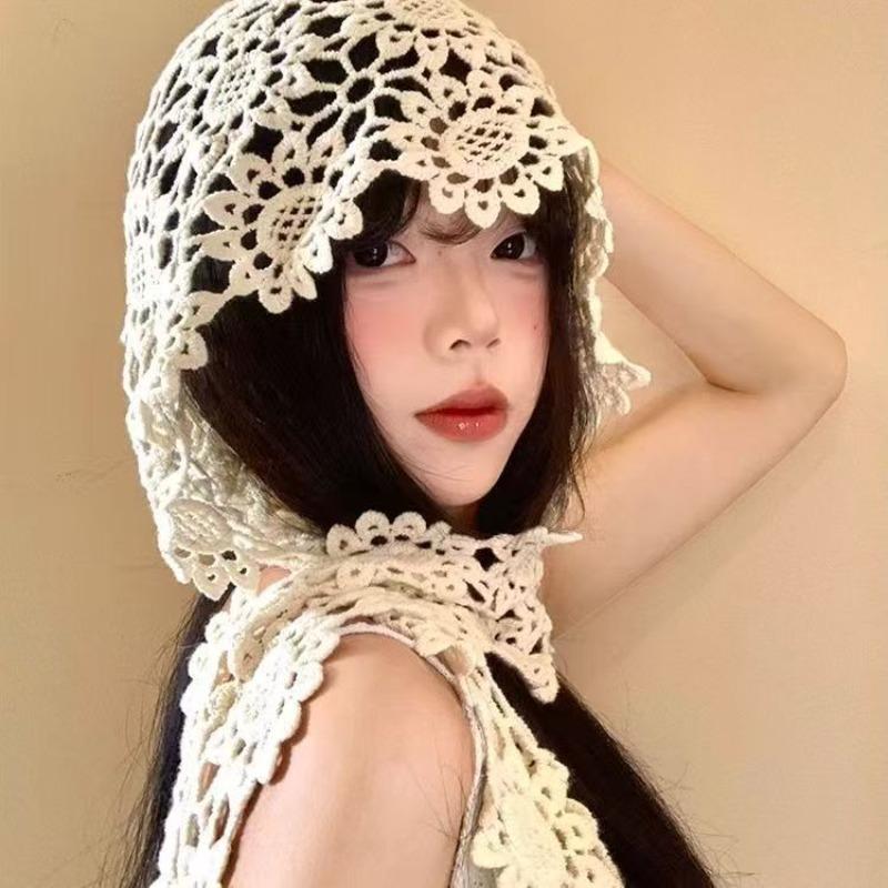 

New cotton fashion ladies four seasons hollow multi-purpose shawl hat travel clock in photographic artifact personalized hat One size fits all