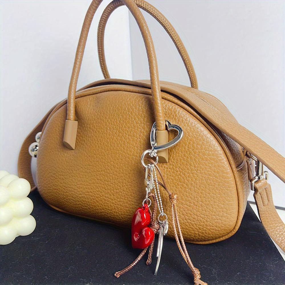 Fashion Red Love Y2k Keychain Korean Charm Bag Pendant Handmade Beaded Bownot Keyring Vintage Red Metal Hanging Accessories