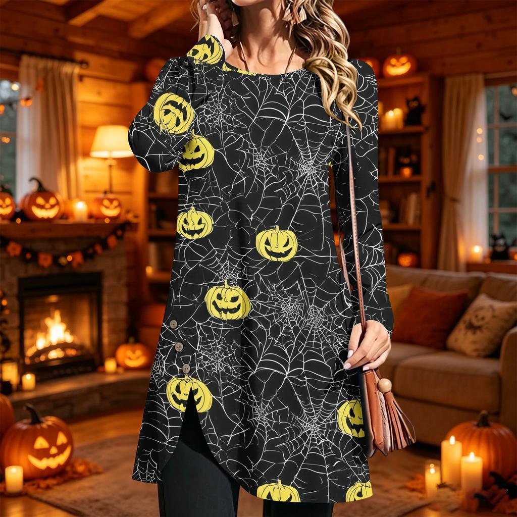 Women's Fashion Casual Printed Long Sleeve Round Neck Dress