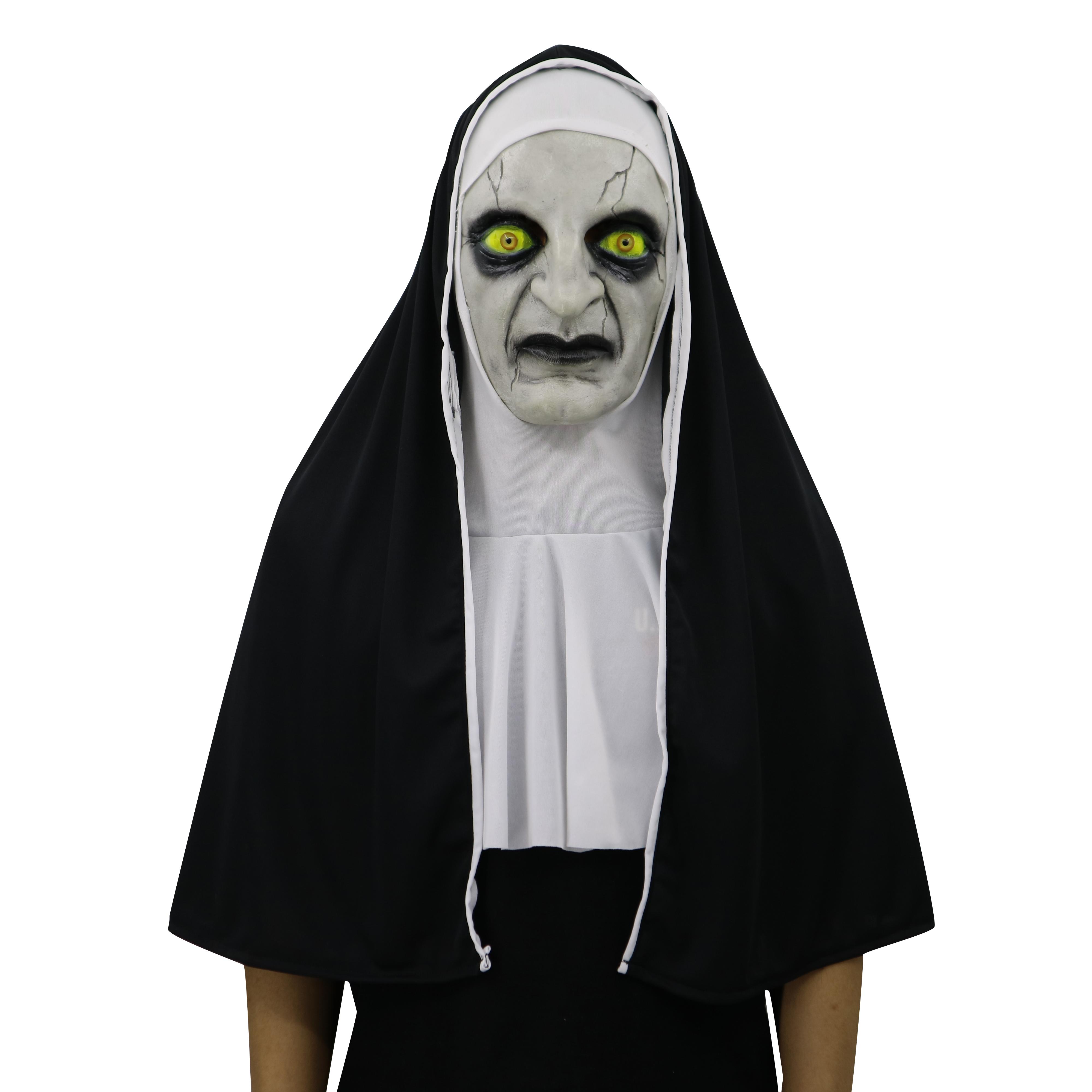 

Nun Horror The Mask Cosplay Valak Scary Latex Masks With Headscarf Full Face Close Mouth