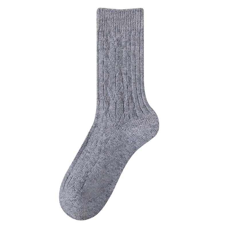 Socks, Wool Socks, Solid Color, Plus Fleece Socks, Double Needles, Coarse Needles, Soft Glutinous Retro Warm Cashmere Piles, Socks