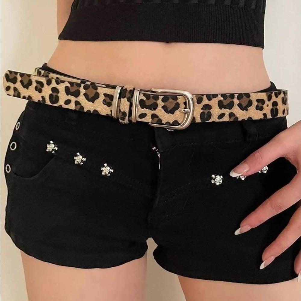 Plush Leopard Print Belt Y2K Waistband Fashion PU Leather Waist Belt  Beach