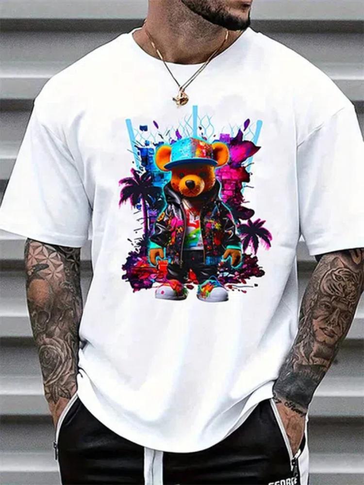 Colorful Overlapping 3D Skull Print Men's T-shirt Summer Everyday Men's Casual Short-sleeved Top Urban Street Men's Fashion T-shirt